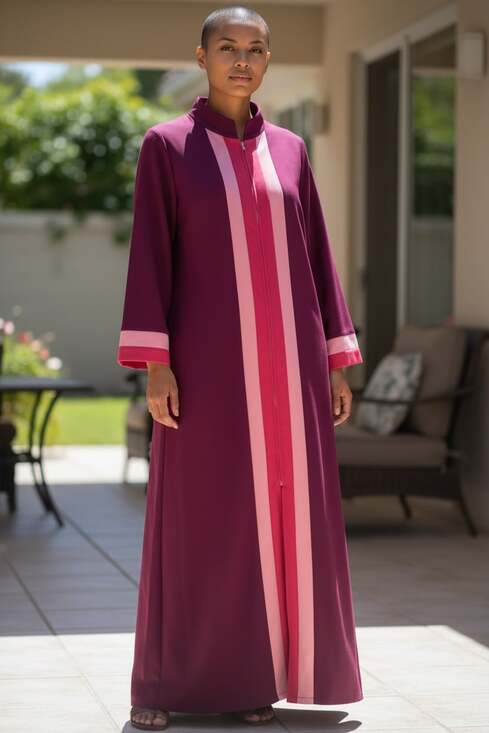 Vintage 1970s Vanity Fair Velour Color Block Zip-Front Housecoat Robe - Picture 2 of 4